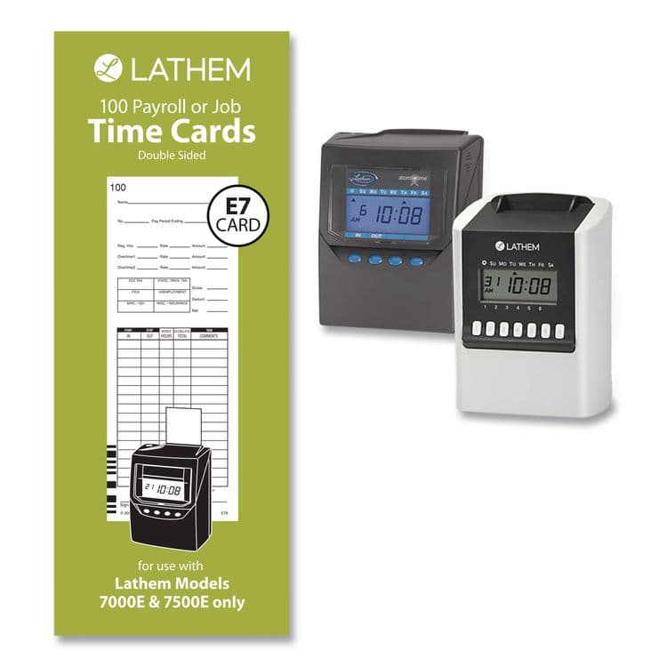 LATHEM TIME CORPORATION Time Clock Cards for Lathem Time 7000E/7500E, Two Sides, 3.38 x 8.78, 100/Pack (LTHE79100) thumbnail 4