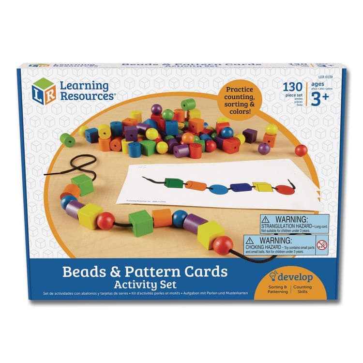 LEARNING RESOURCES Beads and Pattern Card Set, Grades Pre-K to 2, 130 Pieces (LRNLER0139)