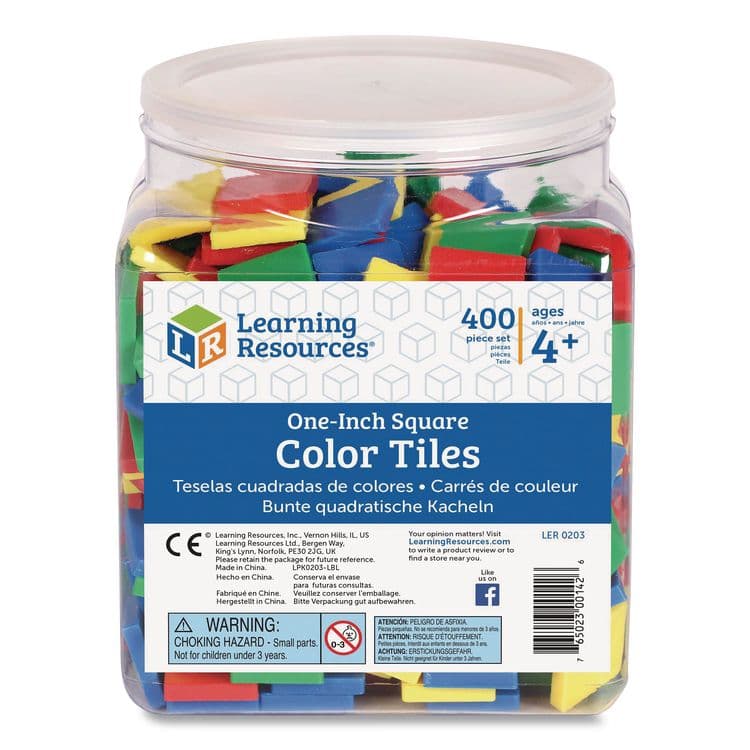 LEARNING RESOURCES Square Color Tiles, Pre-K to K, 400 Pieces (LRNLER0203)