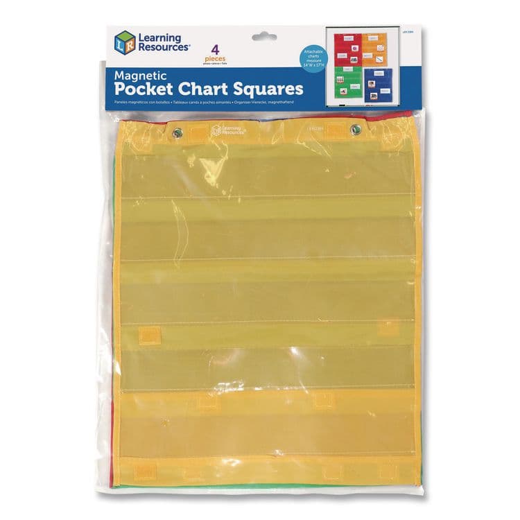 LEARNING RESOURCES Magnetic Pocket Chart Squares, 7 Pockets, 14" w x 17" h, Assorted Colors, Set of 4 (LRNLER2384)