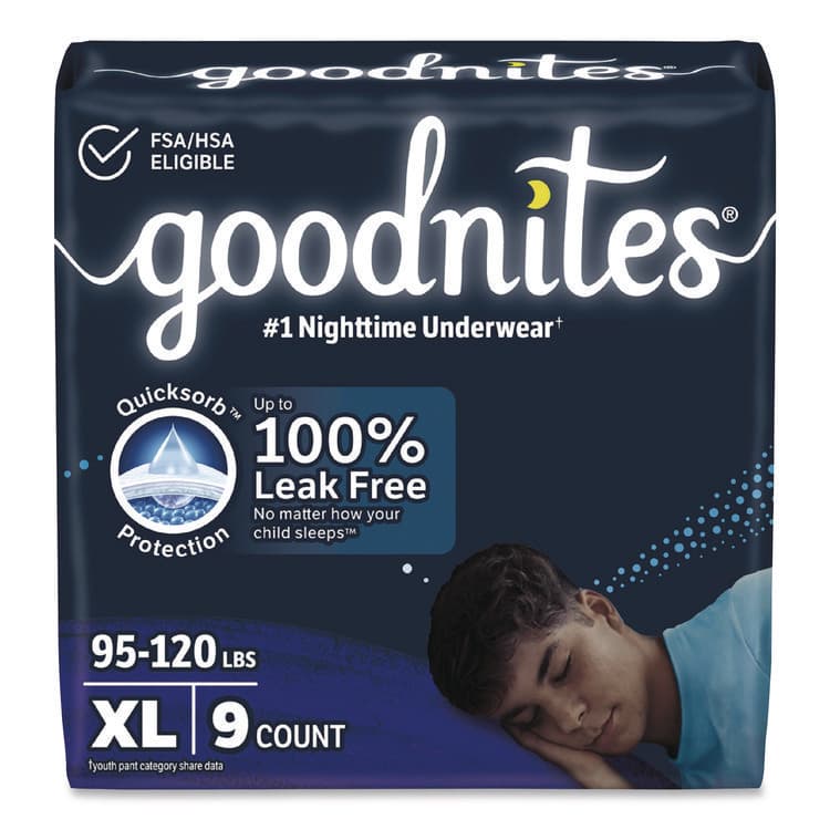 KIMBERLY CLARK Nighttime Bedwetting Underwear for Boys, Size X-Large, 95 lbs to 140+ lbs, White, 9/Pack, 4 Packs/Carton (KCM55592)