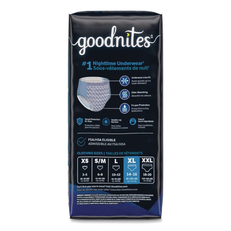 KIMBERLY CLARK Nighttime Bedwetting Underwear for Boys, Size X-Large, 95 lbs to 140+ lbs, White, 9/Pack, 4 Packs/Carton (KCM55592) thumbnail 2