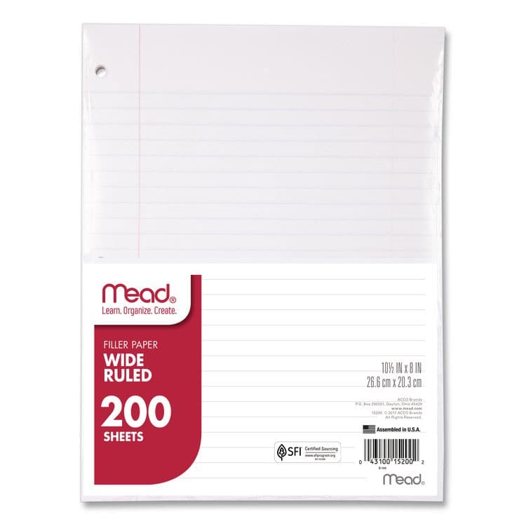 MEAD PRODUCTS Filler Paper, 3-Hole, 8 x 10.5, Wide/Legal Rule, 200/Pack (MEA15200)