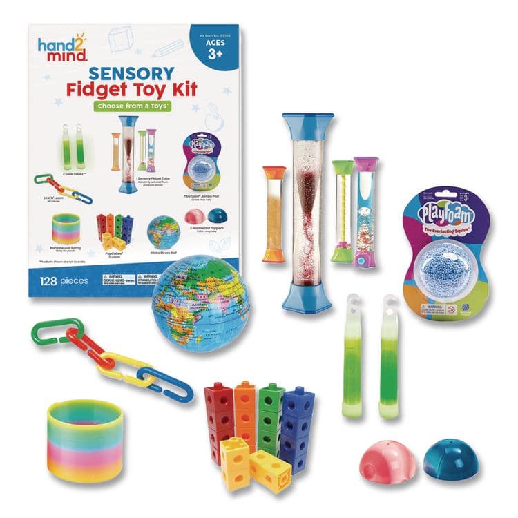 LEARNING RESOURCES Sensory Fidget Toy Kit, Eight Toy Types, Ages 3 and Up, Assorted Colors, 128 Pieces (HDM93599)