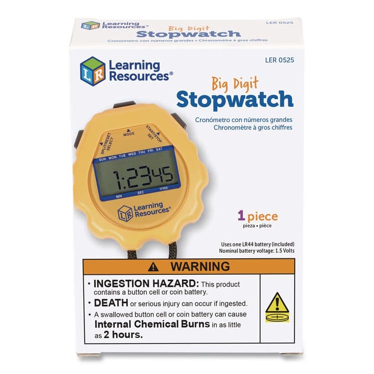 LEARNING RESOURCES Big Digit Stopwatch, Accurate to 1/100 Second, Yellow, Black Lanyard (LRNLER0525)