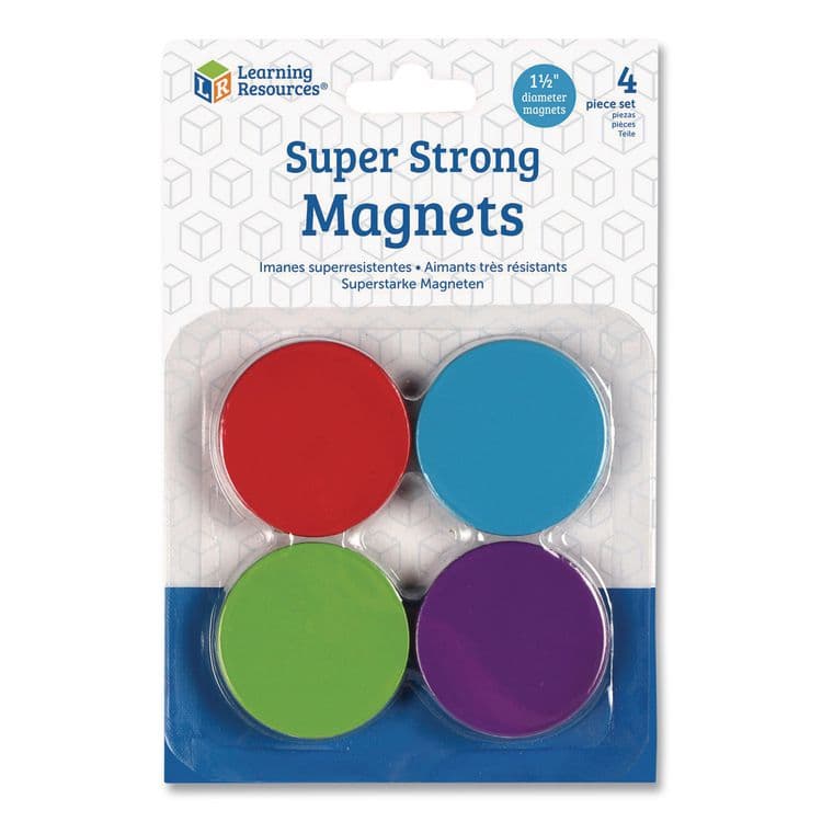 LEARNING RESOURCES Super Strong Magnets, Small, 1.5" Diameter, Assorted Colors, 4 Pieces (LRNLER2689)
