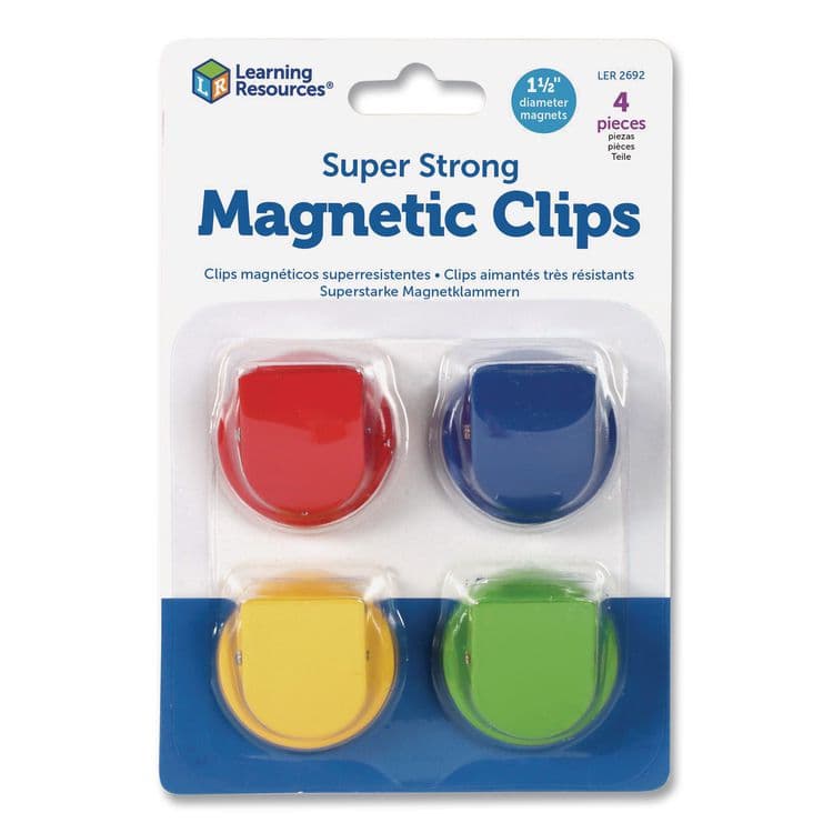 LEARNING RESOURCES Super Strong Magntic Clips, Small, 1.5" Diameter, Assorted Colors, 4 Pieces (LRNLER2692)