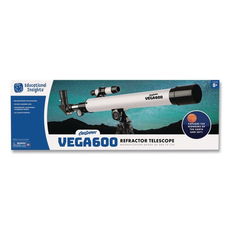 EDUCATIONAL INSIGHTS, GeoSafari Vega 600 Telescope, 2 Elements, 30x to 150x Magnification, 50 mm Aperture, 600 mm Focal Length, Silver (EII5248)