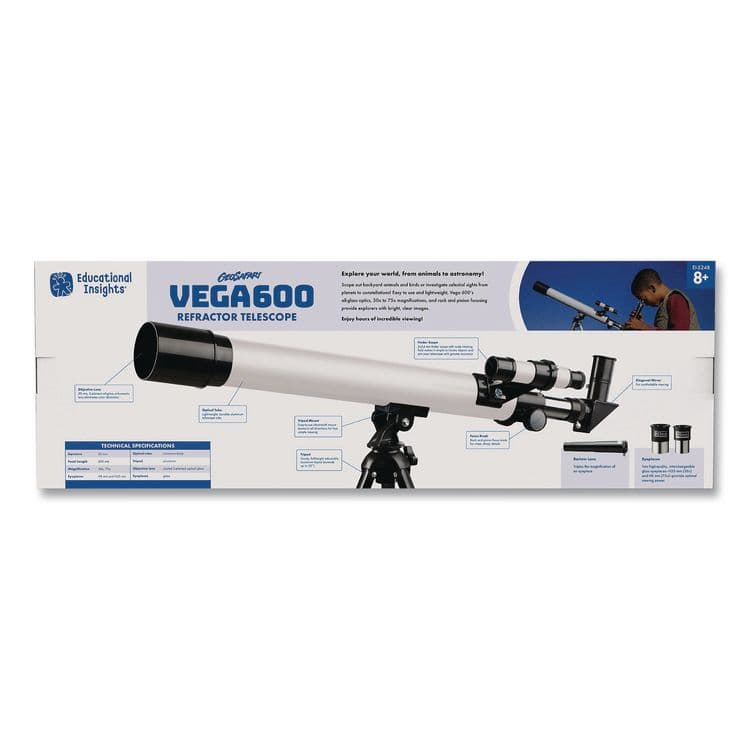 EDUCATIONAL INSIGHTS, GeoSafari Vega 600 Telescope, 2 Elements, 30x to 150x Magnification, 50 mm Aperture, 600 mm Focal Length, Silver (EII5248) thumbnail 2