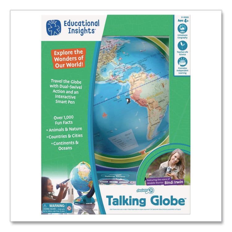 EDUCATIONAL INSIGHTS, Geosafari Jr. Talking Globe, 12" dia, Semi-Meridian Mount, Blue Base (EII8888)