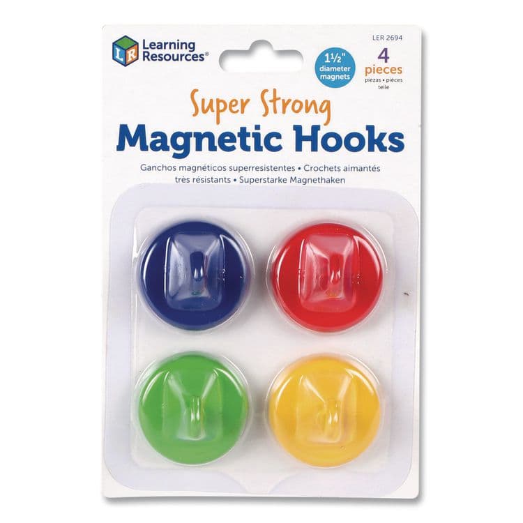 LEARNING RESOURCES Super Strong Magnetic Hooks, Small, 1.5" Diameter, Assorted Colors, 4 Pieces (LRNLER2694)