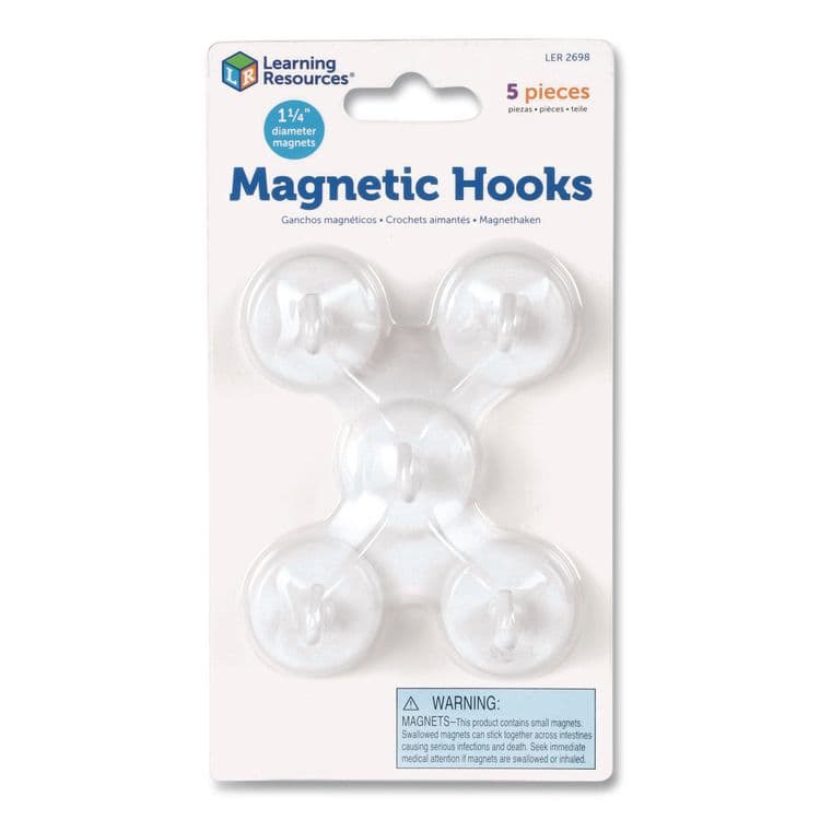 LEARNING RESOURCES Magnetic Hooks, Small, 1.25" Diameter, White, 5 Pieces (LRNLER2698)