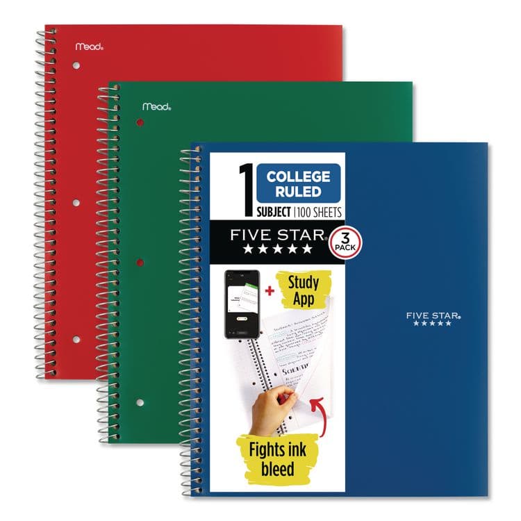 MEAD PRODUCTS Wirebound Notebook, 1-Subject, Medium/College Rule, Assorted Cover Colors, (100) 11" x 8.5" Sheets, 3/Pack (MEA820189)