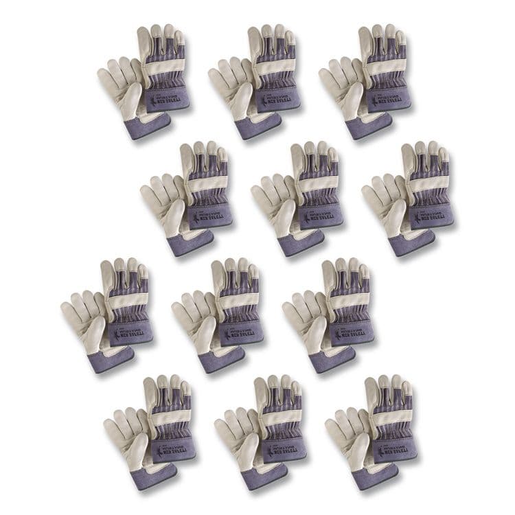 MCR SAFETY Mustang Leather Palm Gloves, Gunn Cut, Wing Thumb, Large, Blue/Cream, 12 Pairs (MPG1935L)