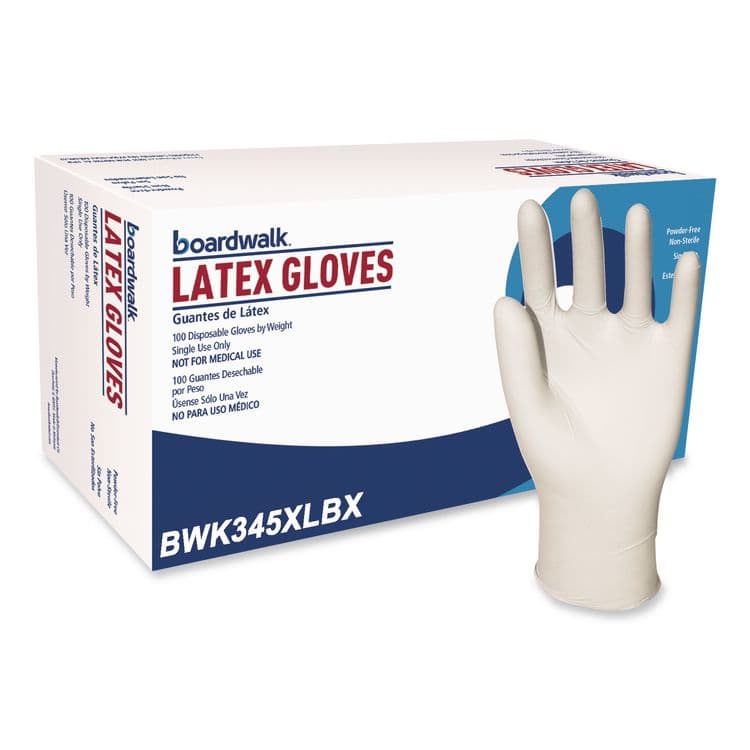 BOARDWALK General-Purpose Latex Gloves, Powder-Free, X-Large, 4.4 mil Thick, 9.5" Long, Natural, 100/Box (BWK345XLBX)