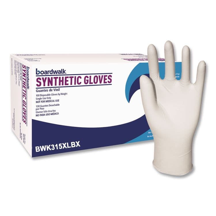 BOARDWALK Powder-Free Synthetic Vinyl Gloves, X-Large, 4 mil Thick, 9.5" Long, Cream, 100/Box, 10 Boxes/Carton (BWK315XLCT) thumbnail 2