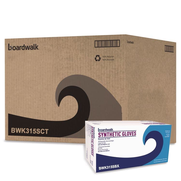 BOARDWALK Powder-Free Synthetic Vinyl Gloves, Small, 4 mil Thick, 9.5" Long, Cream, 100/Box, 10 Boxes/Carton (BWK315SCT)