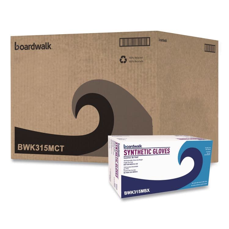 BOARDWALK Powder-Free Synthetic Vinyl Gloves, Medium, 4 mil Thick, 9.5" Long, Cream, 100/Box, 10 Boxes/Carton (BWK315MCT)