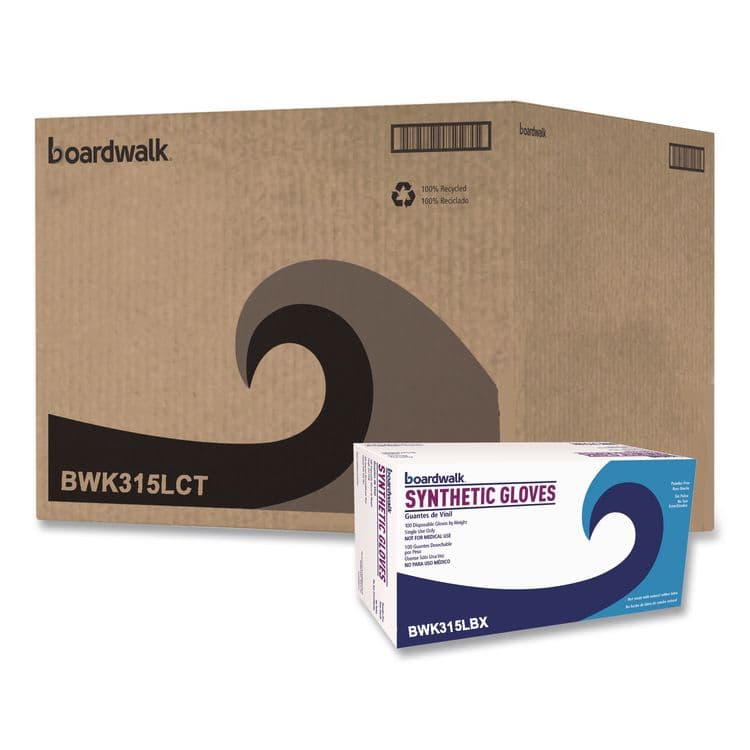 BOARDWALK Powder-Free Synthetic Vinyl Gloves, Large, 4 mil Thick, 9.5" Long, Cream, 100/Box, 10 Boxes/Carton (BWK315LCT)