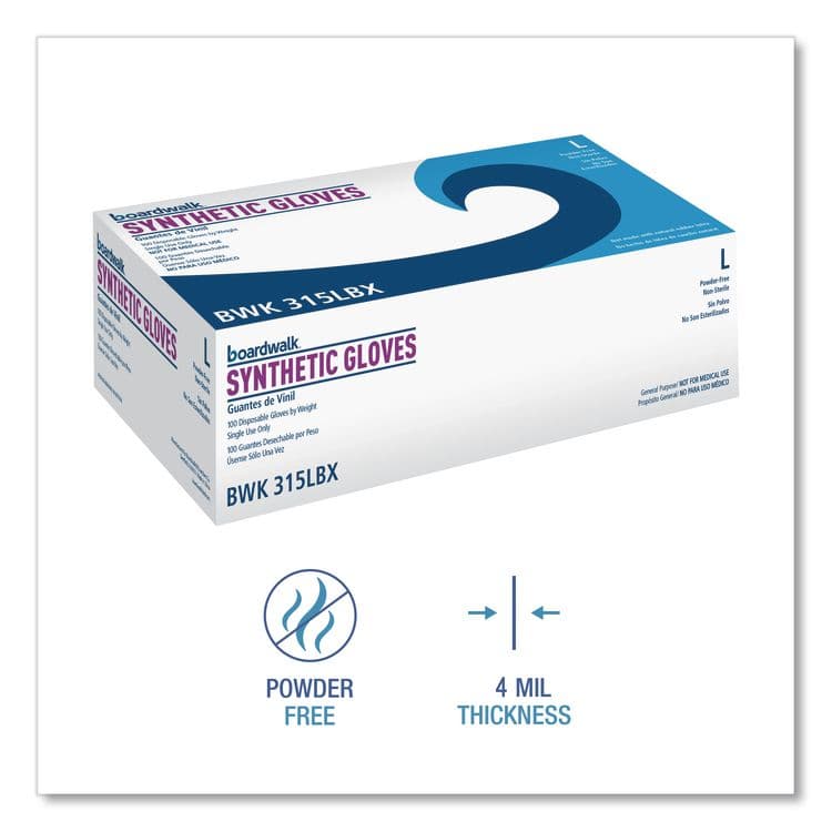 BOARDWALK Powder-Free Synthetic Vinyl Gloves, Large, 4 mil Thick, 9.5" Long, Beige, 100/Box (BWK315LBX) thumbnail 4