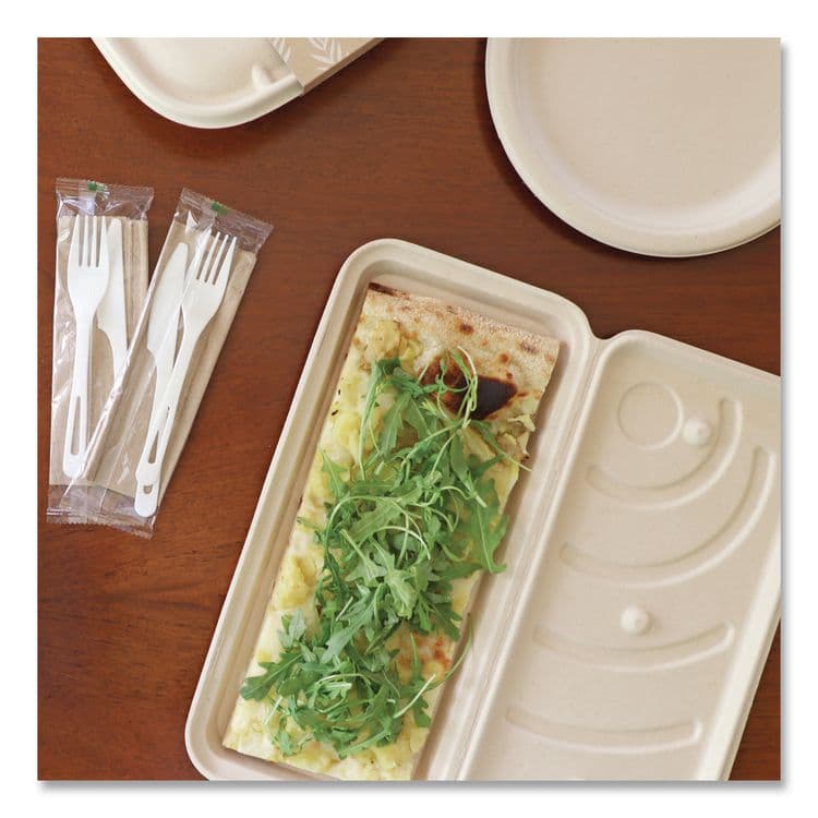 WORLD CENTRIC Fiber Hinged Takeout Containers, 13.7 x 6.6 x 1.3, Natural, Paper, 200/Carton (WORPBSCU13LFS) thumbnail 2