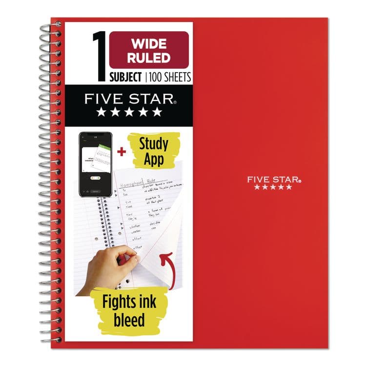 MEAD PRODUCTS Wirebound Notebook, 1-Subject, Wide/Legal Rule, Red Cover, (100) 10.5 x 8 Sheets (MEA5200)