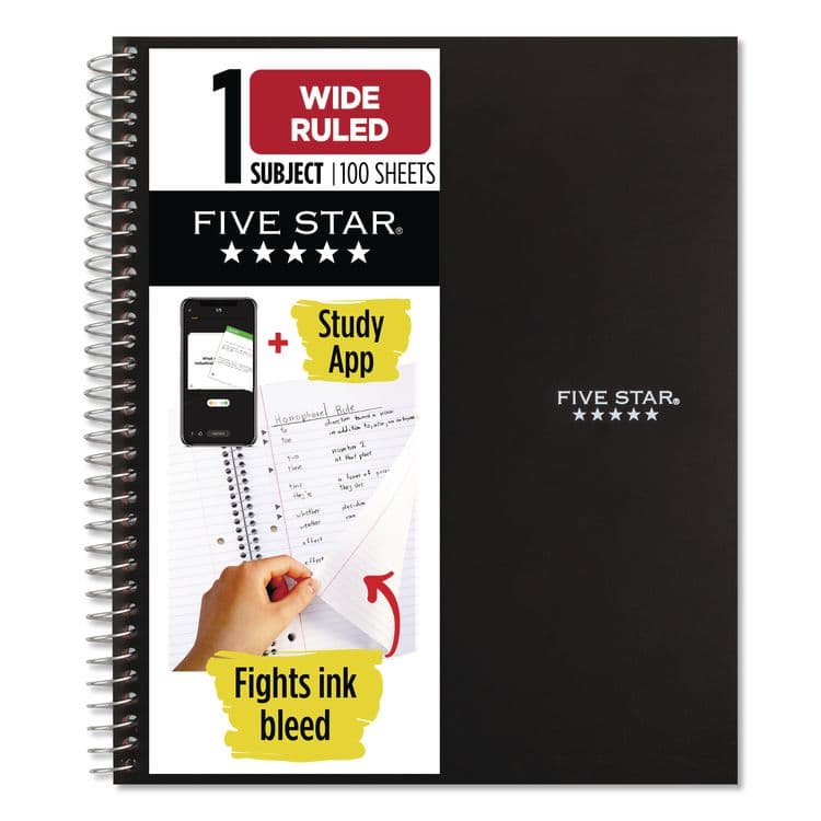 MEAD PRODUCTS Wirebound Notebook, 1-Subject, Wide/Legal Rule, Black Cover, (100) 10.5 x 8.63 Sheets (MEA930010A)
