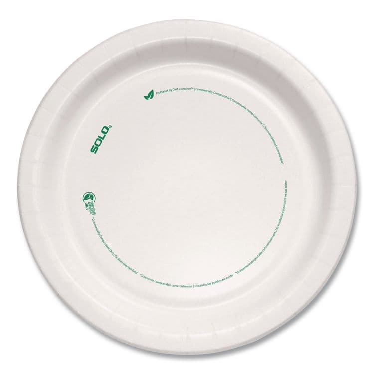 DART Compostable Paper Dinnerware, ProPlanet Seal, Plate, 8.5" dia, White, 500/Carton (SCCMP9PLANET)