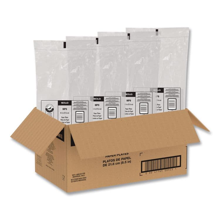 DART Compostable Paper Dinnerware, ProPlanet Seal, Plate, 8.5" dia, White, 500/Carton (SCCMP9PLANET) thumbnail 4