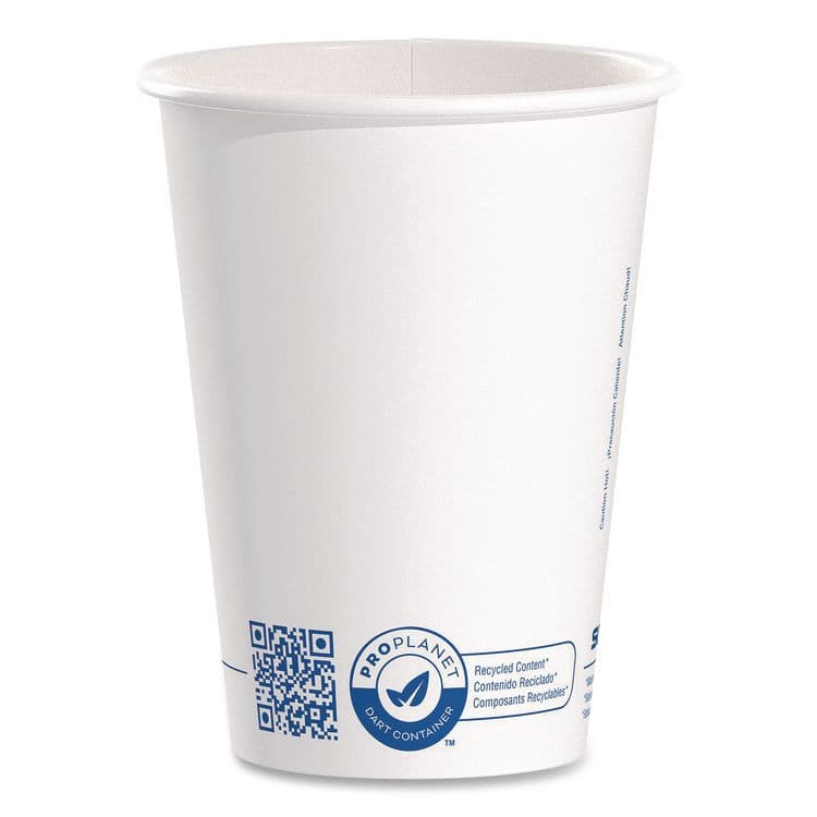DART Recycled Content PCF Paper Hot Cups, ProPlanet Seal, 12 oz, White/Blue, 1,000/Carton (SCC412RCNPLANET)