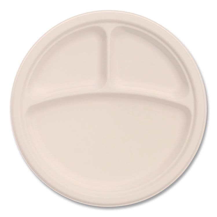 DART Compostable Molded Fiber Dinnerware, ProPlanet Seal, 3-Compartment Plate, 9" dia, Natural, 500/Carton (DCC9FBRP3)