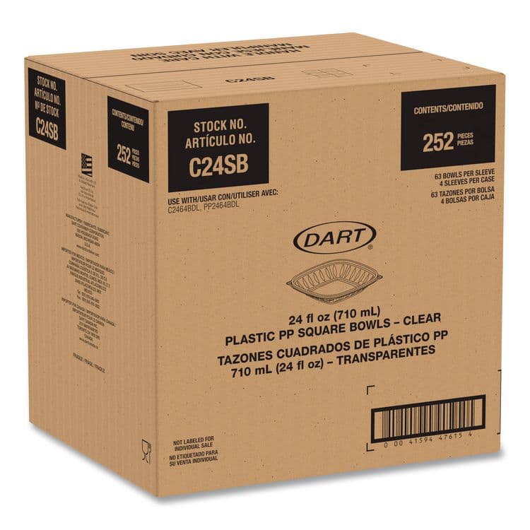 DART Square Plastic Bowls, 24 oz, 5 x 5 x 1.99, Clear, Plastic, 63 Bowls/Sleeve, 4 Sleeves/Carton (DCCC24SB) thumbnail 2