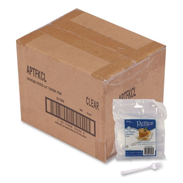 WNA, . Petites Mini Utensils, Medium Duty, Petite Tasting Fork, Plastic, Clear, 500/Carton (WNAAPTFKCL)