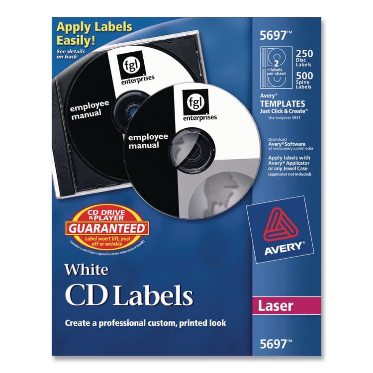 AVERY PRODUCTS CORPORATION Laser CD Labels, Matte White, 250/Pack (AVE5697)