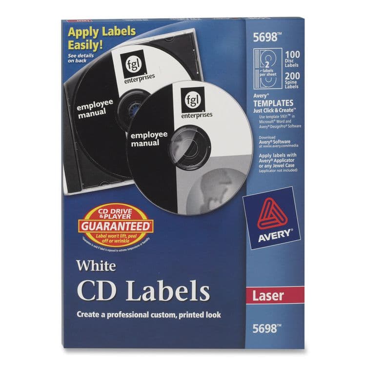 AVERY PRODUCTS CORPORATION Laser CD Labels, Matte White, 100/Pack (AVE5698)