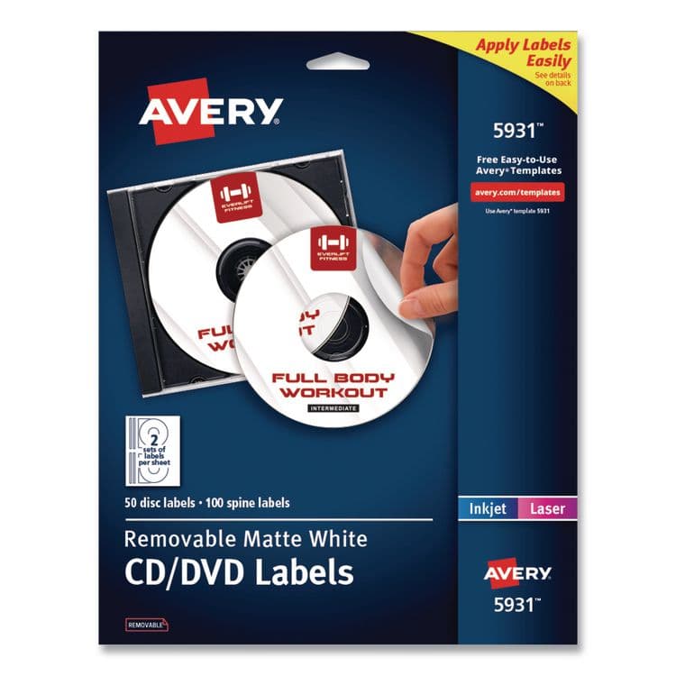 AVERY PRODUCTS CORPORATION Laser CD Labels, Matte White, 50/Pack (AVE5931)