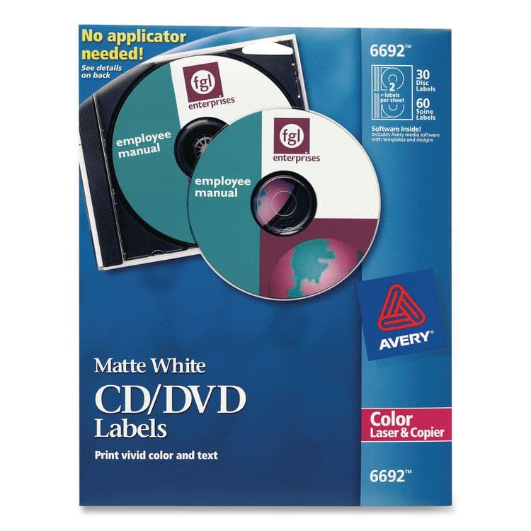 AVERY PRODUCTS CORPORATION Laser CD Labels, Matte White, 30/Pack (AVE6692)
