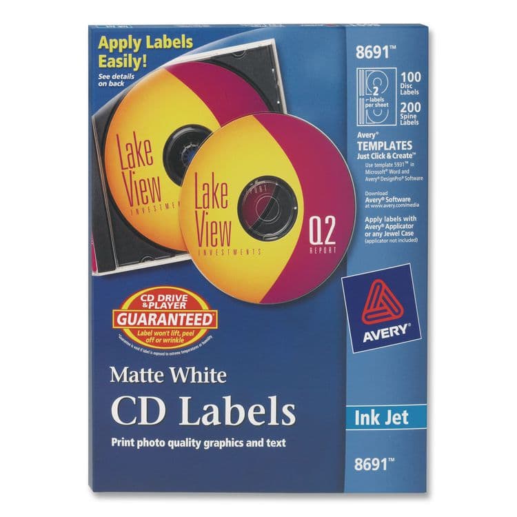 AVERY PRODUCTS CORPORATION Inkjet CD Labels, Matte White, 100/Pack (AVE8691)