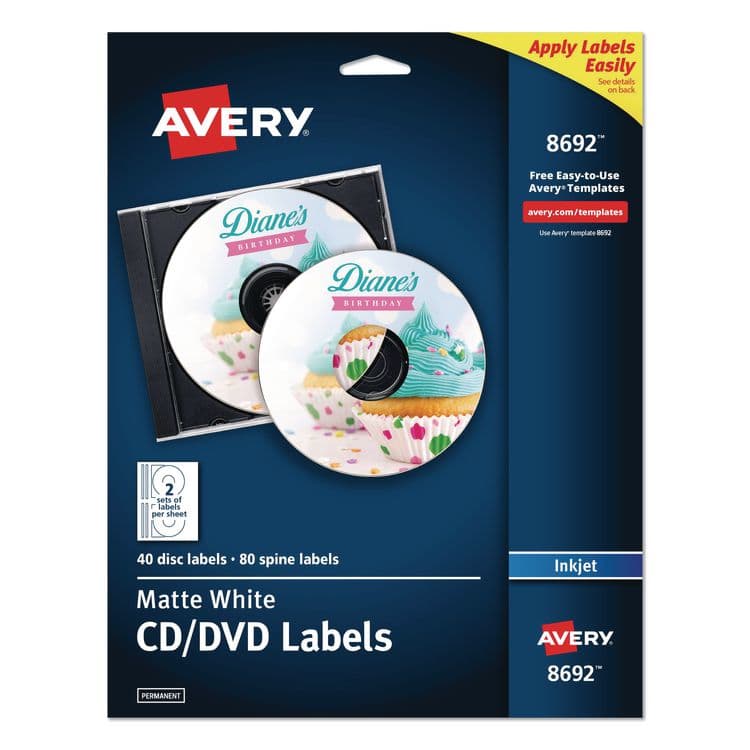 AVERY PRODUCTS CORPORATION Inkjet CD Labels, Matte White, 40/Pack (AVE8692)