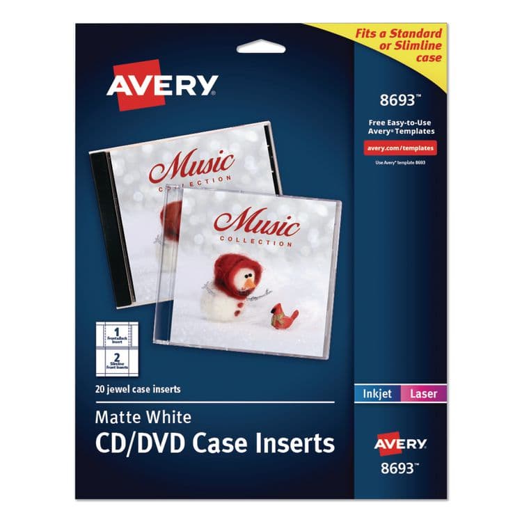 AVERY PRODUCTS CORPORATION Inkjet CD/DVD Jewel Case Inserts, Matte White, 20/Pack (AVE8693)