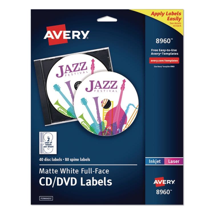 AVERY PRODUCTS CORPORATION Full Face CD Labels, Matte White, 40/Pack (AVE8960)