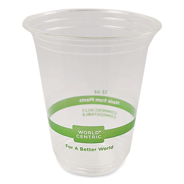 WORLD CENTRIC PLA Clear Cold Cups, 12 oz, Plastic, Clear, 1,000/Carton (WORCPCS12)