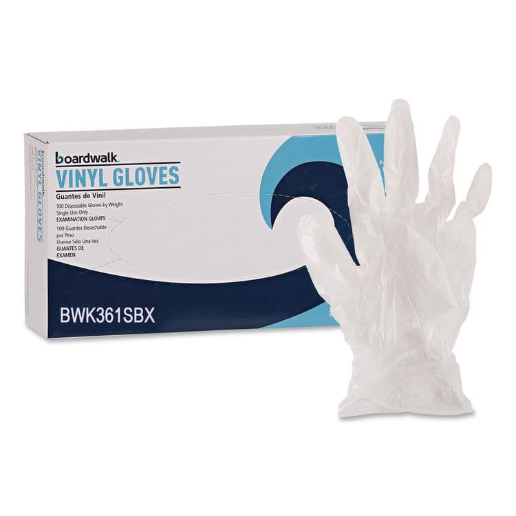 BOARDWALK Exam Vinyl Gloves, Powder-Free, Small, 3.6 mil Thick, 9.5" Long, Clear, 100/Box (BWK361SBX)