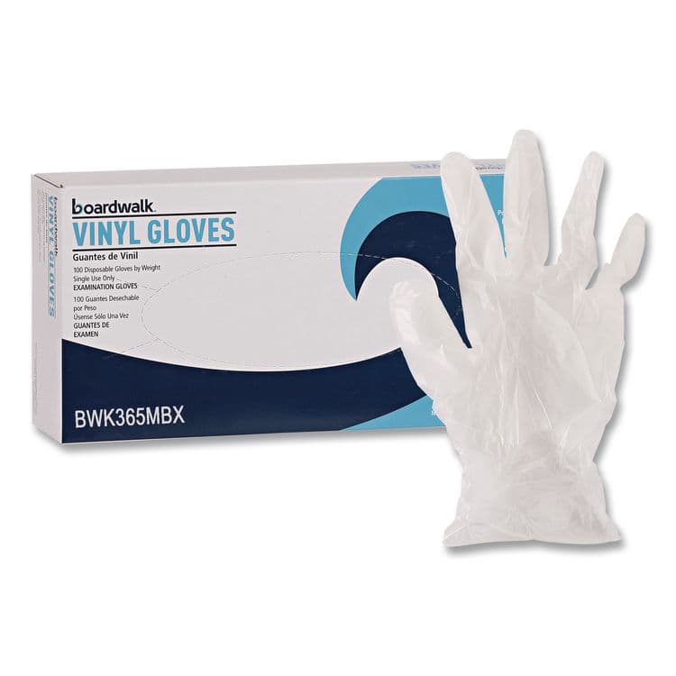 BOARDWALK General Purpose Vinyl Gloves, Powder-Free, Medium, 2.6 mil Thick, 9.5" Long, Clear, 100/Box, 10 Boxes/Carton (BWK365MCT) thumbnail 2