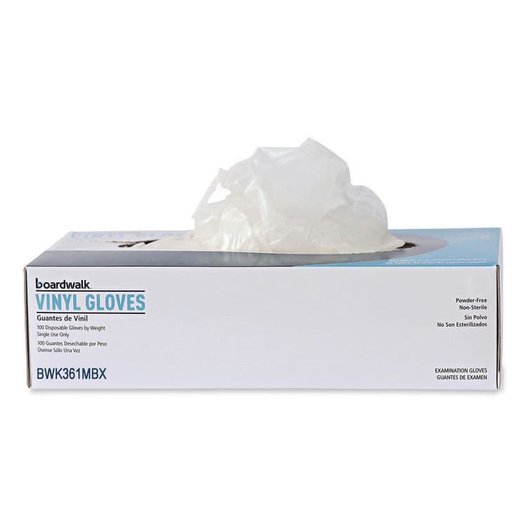 BOARDWALK Exam Vinyl Gloves, Powder-Free, Medium, 3.6 mil Thick, 9.5" Long, Clear, 100/Box (BWK361MBX) thumbnail 3