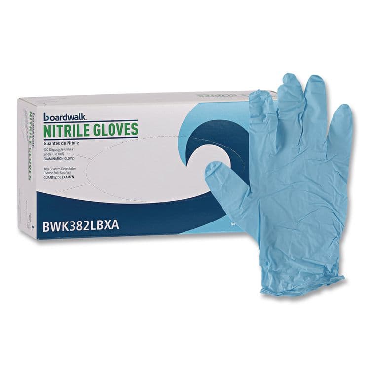 BOARDWALK Disposable Examination Nitrile Gloves, Powder-Free, Large, 5 mil Thick, 9.5" Long, Blue, 100/Box (BWK382LBXA)
