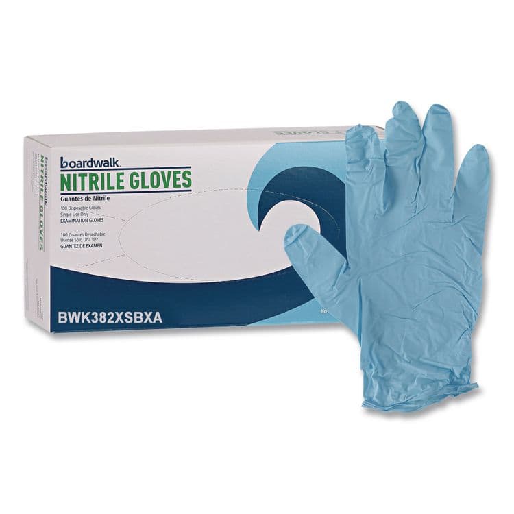 BOARDWALK Disposable Examination Nitrile Gloves, Powder-Free, X-Small, 5 mil Thick, 9.5" Long, Blue, 100/Box, 10 Boxes/Carton (BWK382XSCTA) thumbnail 2