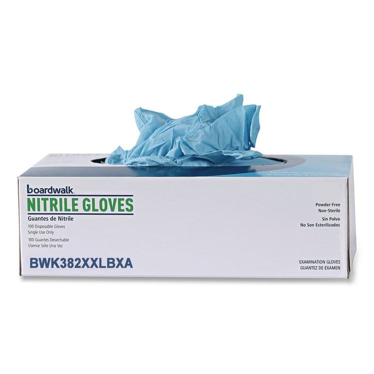 BOARDWALK Disposable Examination Nitrile Gloves, Powder-Free, XX-Large, 5 mil Thick, 9.5" Long, Blue, 100/Box, 10 Boxes/Carton (BWK382XXLCTA) thumbnail 3