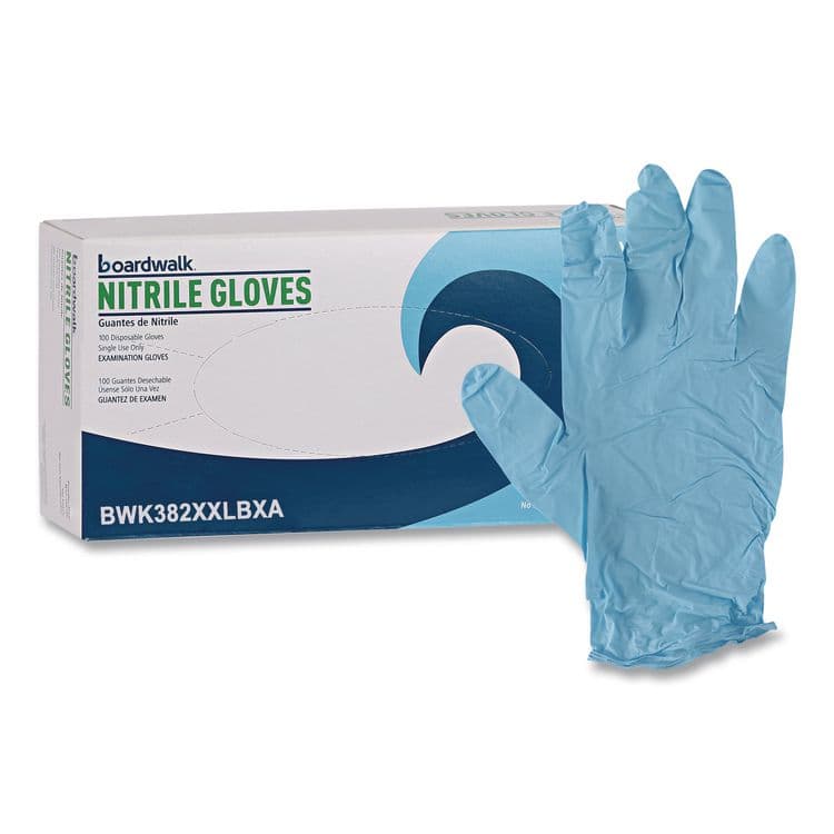 BOARDWALK Disposable Examination Nitrile Gloves, Powder-Free, XX-Large, 5 mil Thick, 9.5" Long, Blue, 100/Box, 10 Boxes/Carton (BWK382XXLCTA) thumbnail 2