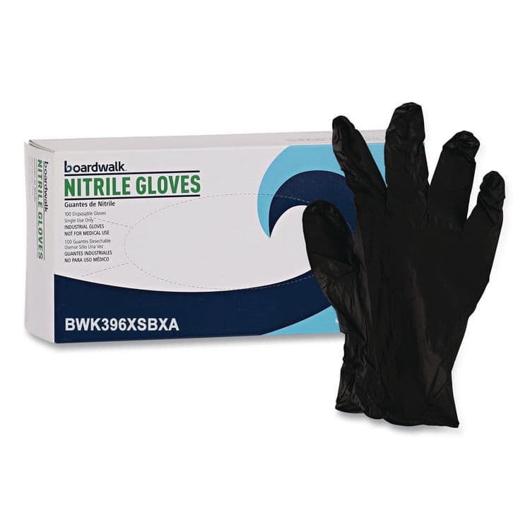 BOARDWALK 396 Series Disposable General-Purpose Nitrile Gloves, Powder-Free, X-Small, 4.4 mil Thick, 9.5" Long, Black, 100/Box (BWK396XSBXA)